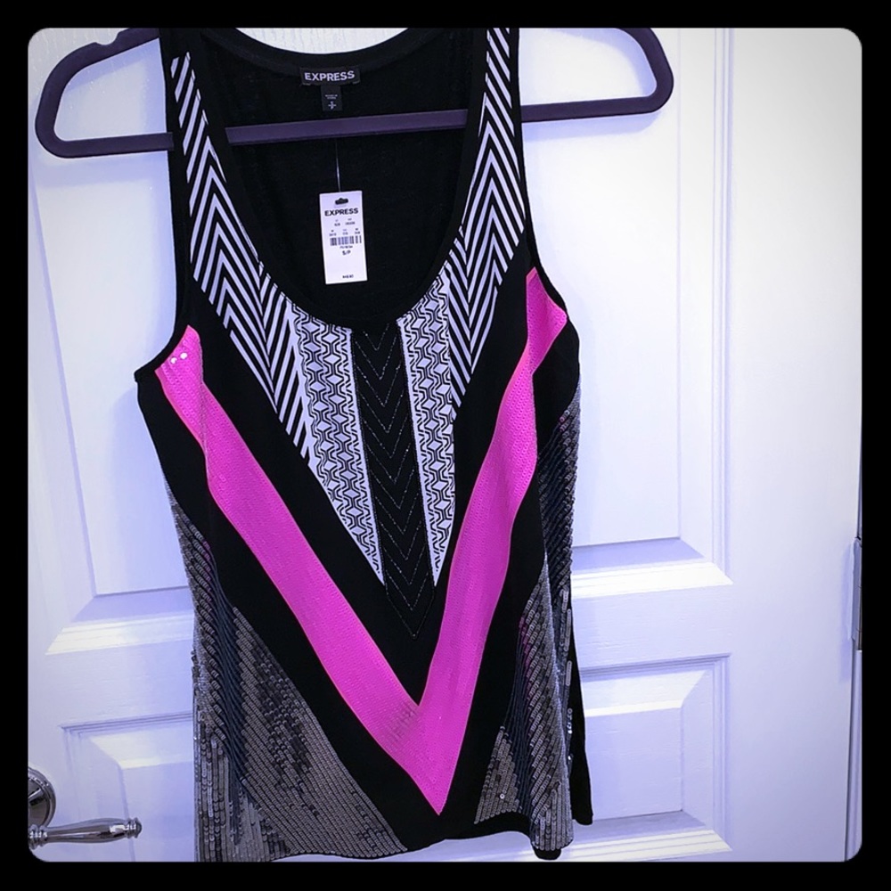 EXPRESS Sequence pink and black tank top- SMALL NWT